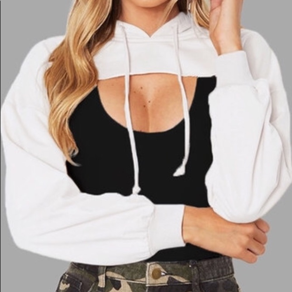 Open Bust Cropped Hoodie